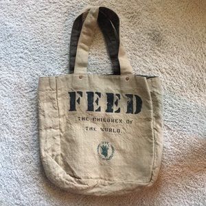 NWOT FEED project reversible burlap/cotton tote